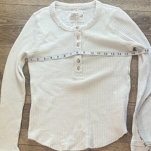 Faherty White Button Down Henley Top waffle knit